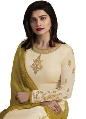 Cream Embroidered Georgette semi stitched sawlar with dupatta 3