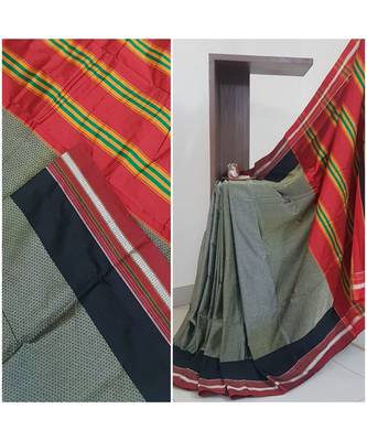 Grey khun/khana saree with ilkal pallu 1