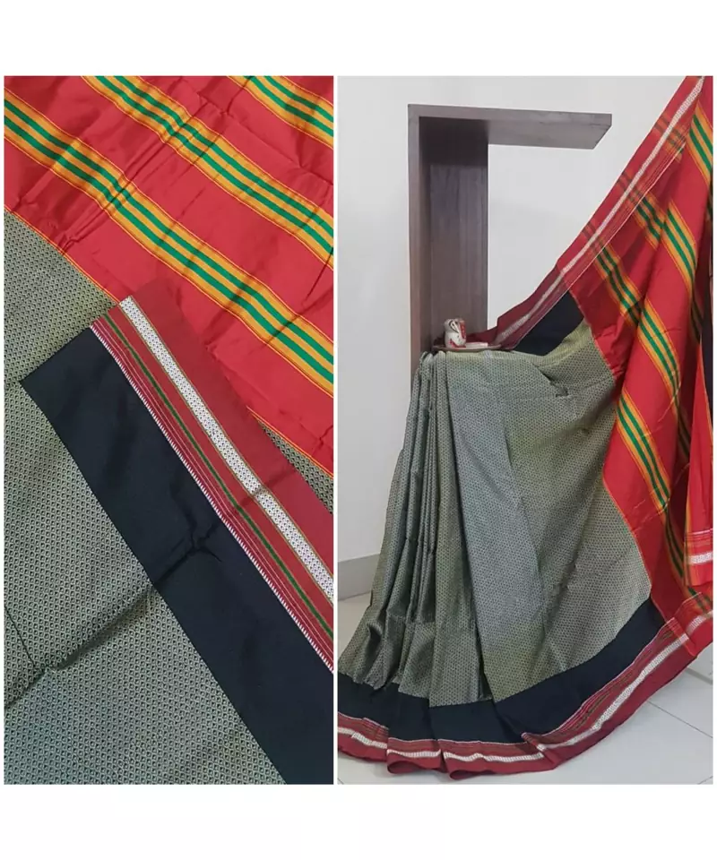 Grey khun/khana saree with ilkal pallu