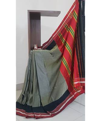 Grey khun/khana saree with ilkal pallu 3