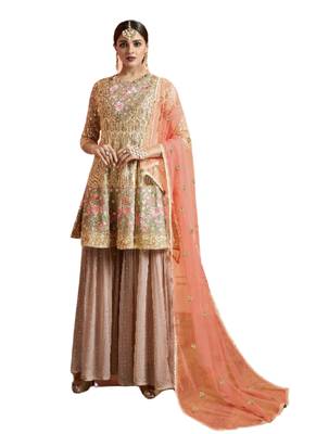Gold Embroidered Net semi stitched sawlar with dupatta 1
