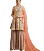 Gold Embroidered Net semi stitched sawlar with dupatta