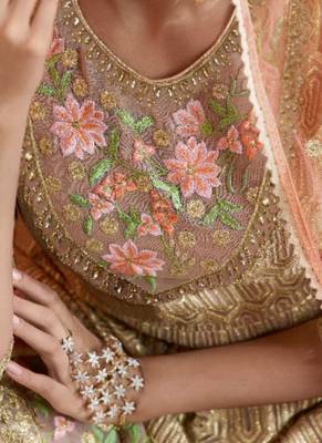 Gold Embroidered Net semi stitched sawlar with dupatta 2