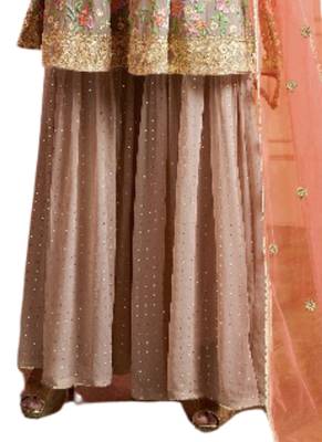 Gold Embroidered Net semi stitched sawlar with dupatta 3