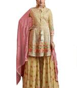 Gold Embroidered Net semi stitched sawlar with dupatta