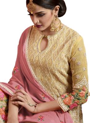 Gold Embroidered Net semi stitched sawlar with dupatta 2