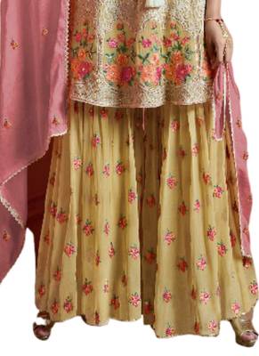 Gold Embroidered Net semi stitched sawlar with dupatta 3