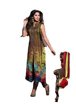 Green Embroidered Georgette semi stitched sawlar with dupatta 1
