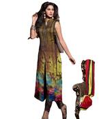 Green Embroidered Georgette semi stitched sawlar with dupatta