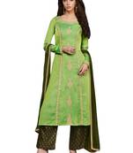 Green Embroidered art silk semi stitched sawlar with dupatta