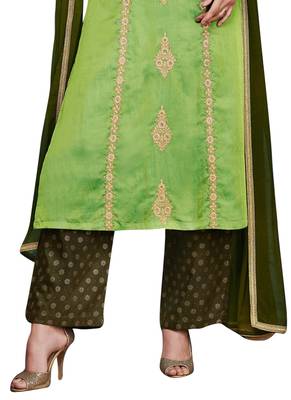 Green Embroidered art silk semi stitched sawlar with dupatta 3