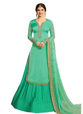 Green Embroidered Crepe semi stitched sawlar with dupatta 1