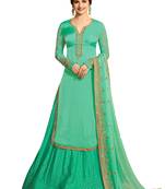 Green Embroidered Crepe semi stitched sawlar with dupatta