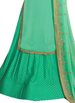 Green Embroidered Crepe semi stitched sawlar with dupatta 2
