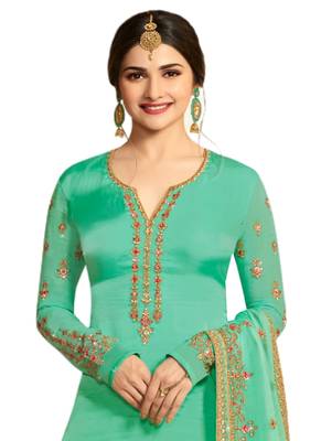Green Embroidered Crepe semi stitched sawlar with dupatta 3
