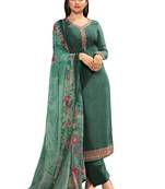 Green Embroidered Crepe semi stitched sawlar with dupatta