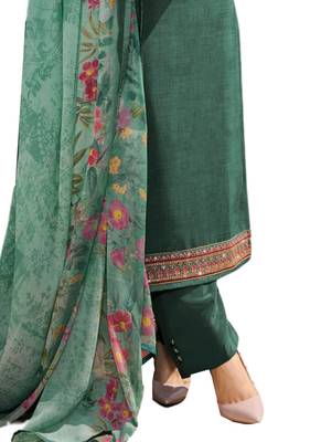 Green Embroidered Crepe semi stitched sawlar with dupatta 2