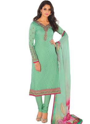 Green Printed Georgette semi stitched sawlar with dupatta 1