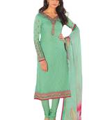 Green Printed Georgette semi stitched sawlar with dupatta