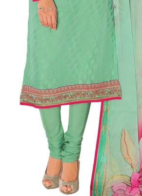 Green Printed Georgette semi stitched sawlar with dupatta 3