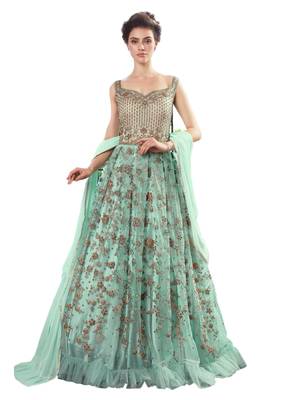 Green Embroidered Net semi stitched sawlar with dupatta 1