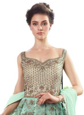 Green Embroidered Net semi stitched sawlar with dupatta 2