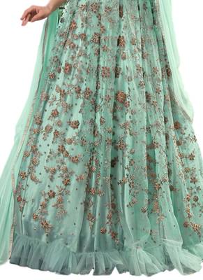 Green Embroidered Net semi stitched sawlar with dupatta 3