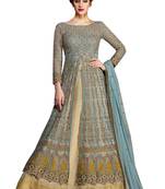 Grey Embroidered Net semi stitched sawlar with dupatta