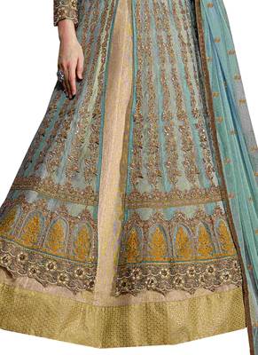 Grey Embroidered Net semi stitched sawlar with dupatta 2