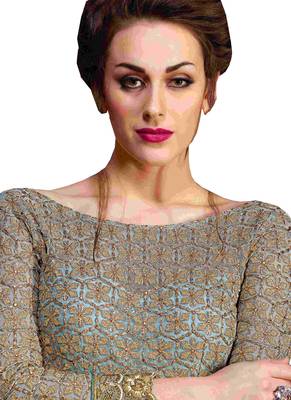 Grey Embroidered Net semi stitched sawlar with dupatta 3