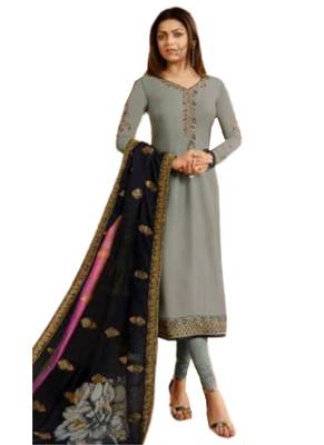 Grey Embroidered Georgette semi stitched sawlar with dupatta 1