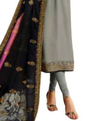 Grey Embroidered Georgette semi stitched sawlar with dupatta 2