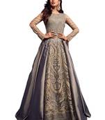 Grey Embroidered Net semi stitched sawlar with dupatta