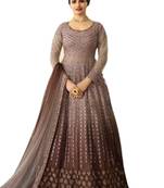 Grey Embroidered Net semi stitched sawlar with dupatta