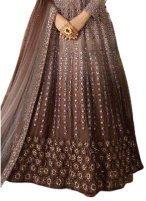 Grey Embroidered Net semi stitched sawlar with dupatta 2