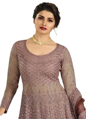 Grey Embroidered Net semi stitched sawlar with dupatta 3