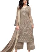 Grey Embroidered Net semi stitched sawlar with dupatta