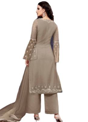 Grey Embroidered Net semi stitched sawlar with dupatta 3