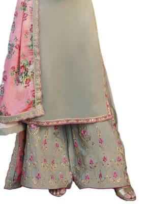 Light green Embroidered Art Silk semi stitched sawlar with dupatta 2