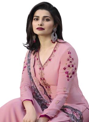 Light pink Embroidered Art Silk semi stitched sawlar with dupatta 2