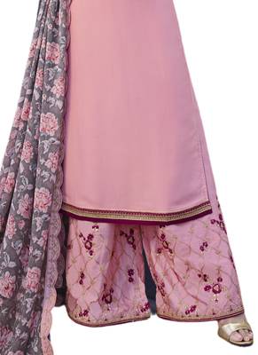 Light pink Embroidered Art Silk semi stitched sawlar with dupatta 3