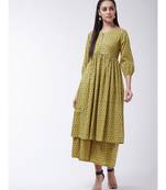 Yellow Printed Cotton Flared Kurta