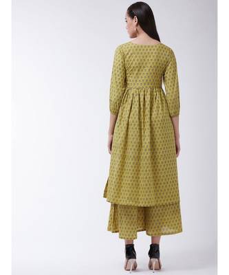 Yellow Printed Cotton Flared Kurta 2