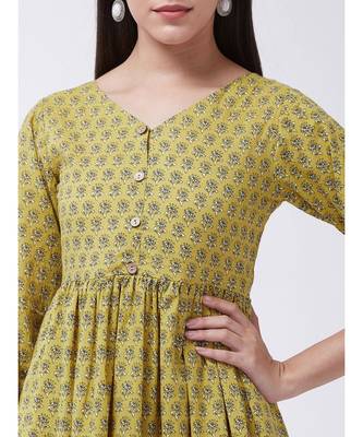 Yellow Printed Cotton Flared Kurta 5
