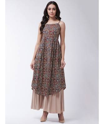 Maroon Printed Cotton Flared Kurta 1