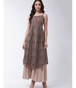 Maroon Printed Cotton Flared Kurta