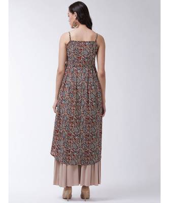 Maroon Printed Cotton Flared Kurta 2