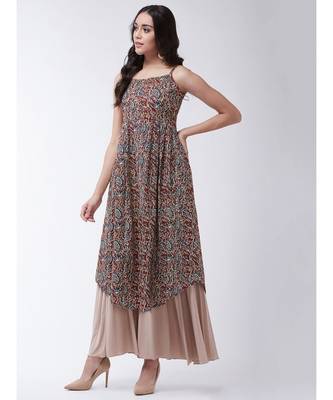 Maroon Printed Cotton Flared Kurta 3