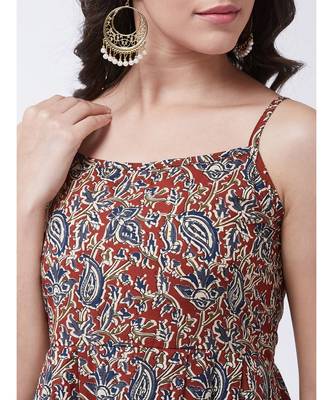 Maroon Printed Cotton Flared Kurta 5