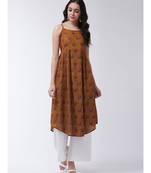 Maroon Printed Cotton Flared Kurta